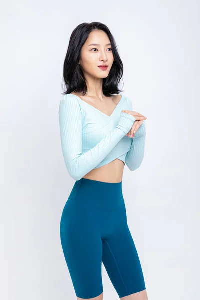 Beauté Saine Concept Photo Coréen Asiatique Belle Femme Étirement — Photo