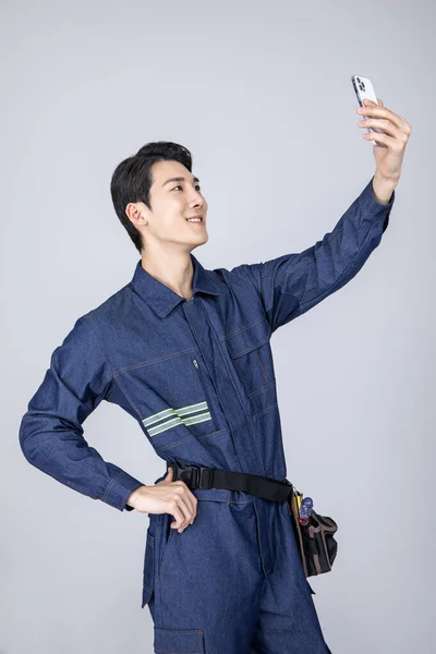 Millennials Gen Coreano Asiatico Giovane Uomo Personale Del Sito Prendendo — Foto Stock