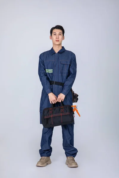 Millennials Gen Jeune Homme Coréen Asiatique Personnel Site Avec Sac — Photo