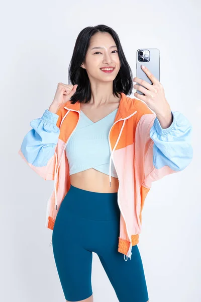 Healthy Beauty Concept Photo Korean Asian Beautiful Woman Taking Selfie — Stock Photo, Image