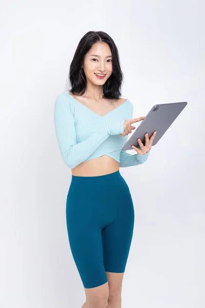 Healthy Beauty Concept Photo Korean Asian Beautiful Woman Tablet — Stock Photo, Image