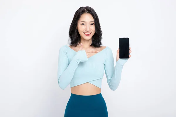 Saudável Beleza Conceito Foto Coreano Asiático Bela Mulher Com Smartphone — Fotografia de Stock