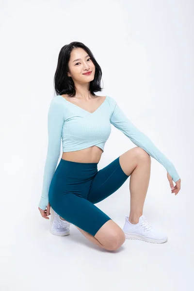 Gezonde Schoonheid Concept Foto Van Koreaanse Aziatische Mooie Vrouw Zitten — Stockfoto