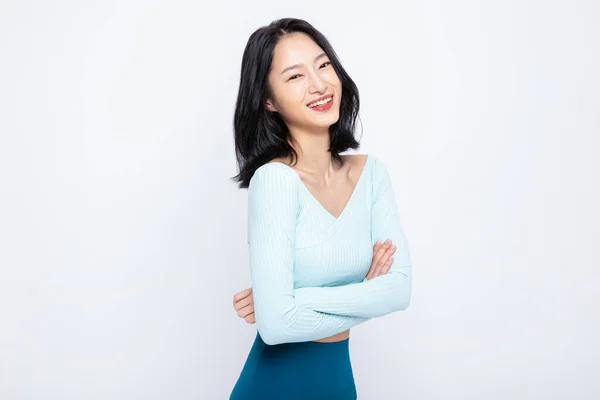 Υγιή Ομορφιά Έννοια Φωτογραφία Της Κορεάτικης Όμορφη Γυναίκα Χαμογελώντας — Φωτογραφία Αρχείου