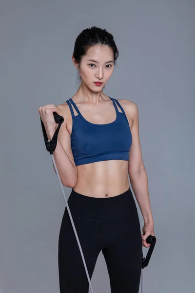 Saudável Beleza Conceito Foto Coreano Asiático Bela Mulher Com Resistência — Fotografia de Stock