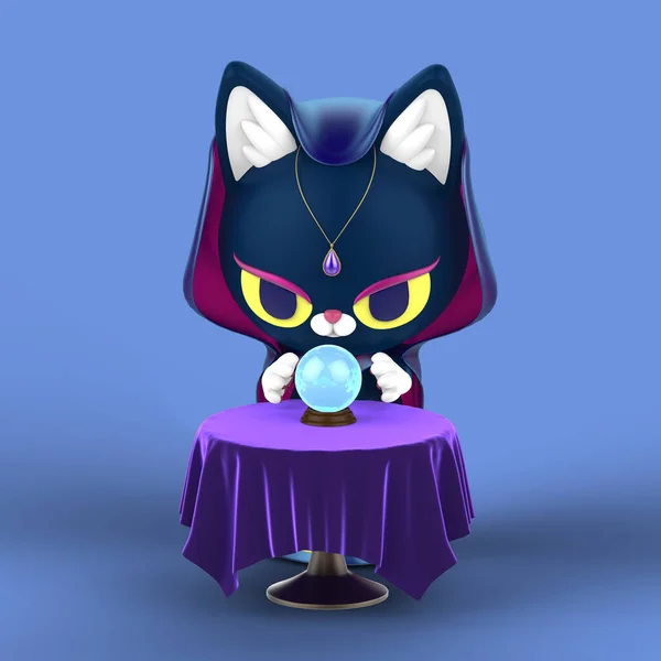 Character Fortune Telling Cat Crystal Ball — Stock Photo, Image