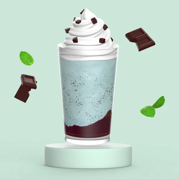Krem Şantili Çikolatalı Naneli Frappuccino Boyutlu Içecek Konsepti — Stok fotoğraf
