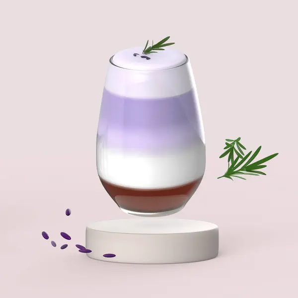 Konsep Minuman Lavender Latte Dengan Rosemary Dan Daun Lavender — Stok Foto