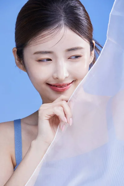 Beauty Konzept Foto Von Koreanischen Asain Schöne Frau Mit Chiffon — Stockfoto