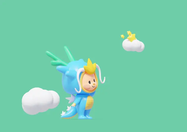 Vector Dragon Character Saluto Alle Stelle All Interno Delle Nuvole — Foto Stock