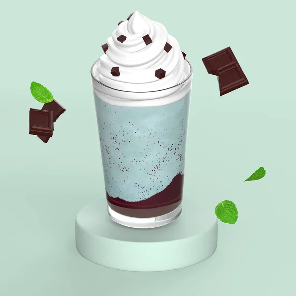 Напиток Концепции Мяты Frappuccino Увенчанный Взбитыми Сливками Шоколадом — стоковое фото