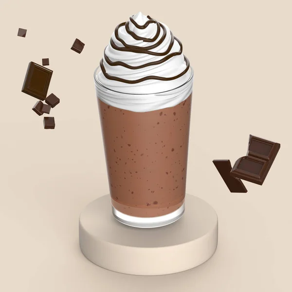 Koncepcja Napoju Frappuccino Czekoladowego Bitą Śmietaną Czekoladą — Zdjęcie stockowe