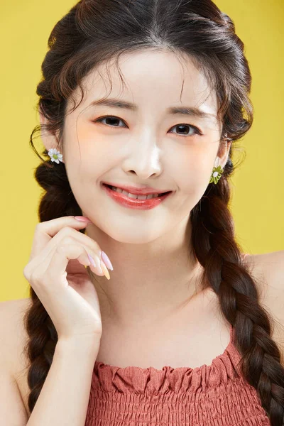 Bellezza Concetto Foto Coreano Asain Bella Donna Con Sorriso Luminoso — Foto Stock