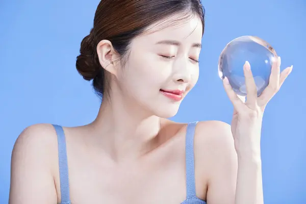 Beauty Concept Photo Korean Asain Beautiful Woman Holding Crystal Closing — Stock Photo, Image