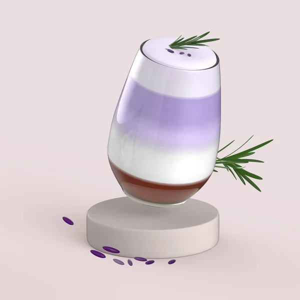 Konsep Minuman Lavender Latte Dengan Rosemary Dan Daun Lavender — Stok Foto