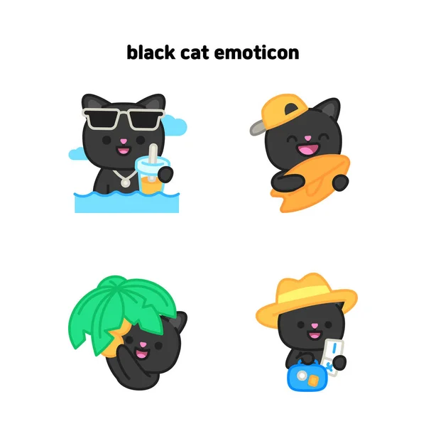Illustration Black Cat Character Enjoying Vacation — Stock Vector