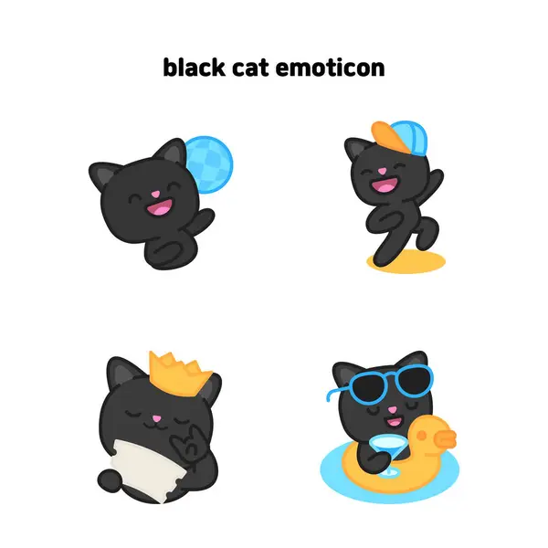 Kara Kedi Karakteri Yaz Hayatının Tadını Çıkarıyor — Stok Vektör