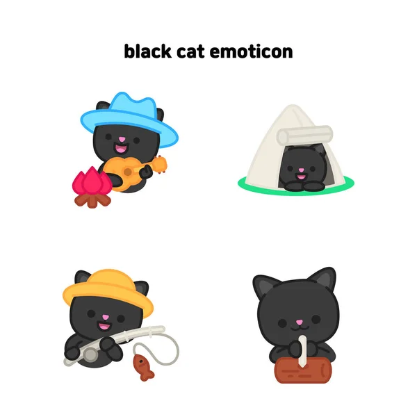 Illustration Black Cat Character Camping — Stock Vector