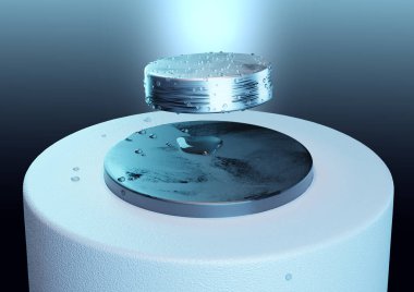 3D graphic of superconductor, metallic object in mid-air clipart