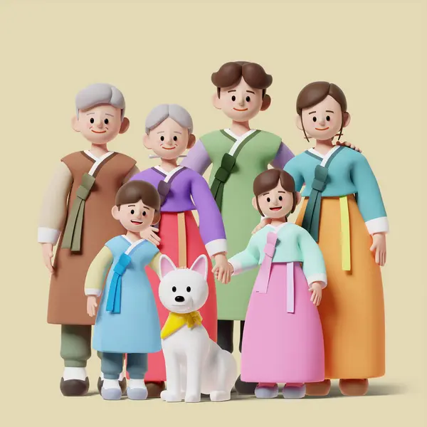 stock image 3D family character concept of holiday, chuseok, korean traditional anniversary