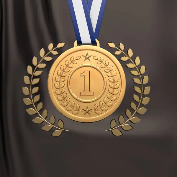 Medal, Gold Laurel Leaf 3D Graphic Image