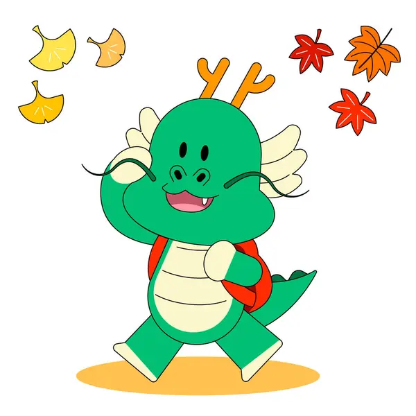 Personagem Dragão Azul Outono Walker Vector Emoji Ilustração — Vetor de Stock