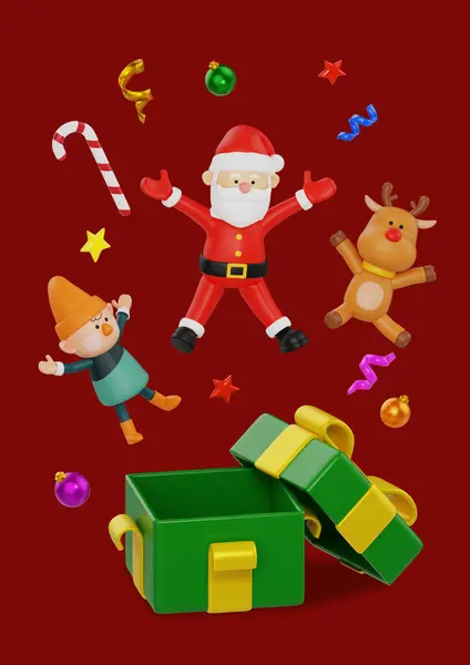 Surprise Santa Claus Popping Out Gift Box Character Object Graphic — Stock Photo, Image