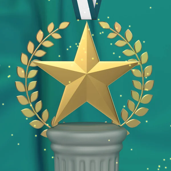 Star medal, Bay leaf 3D graphic image