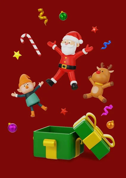 Surprise Santa Claus Popping Out Gift Box Character Object Graphic — Stock Photo, Image