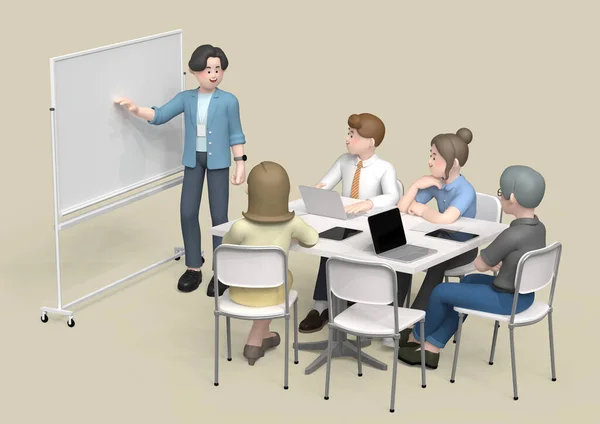 Business Character Men Presenting While Looking Blackboards People Sitting Conference — Stock Photo, Image