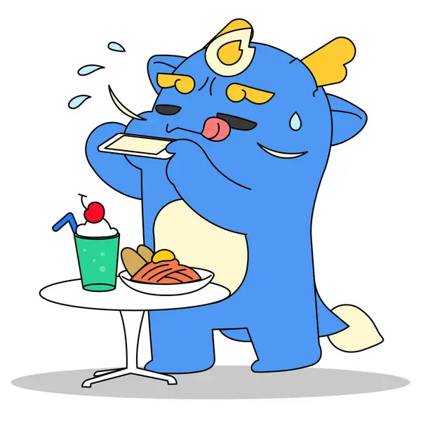 Bonito Azul Dragão Personagem Vetor Ilustração — Vetor de Stock
