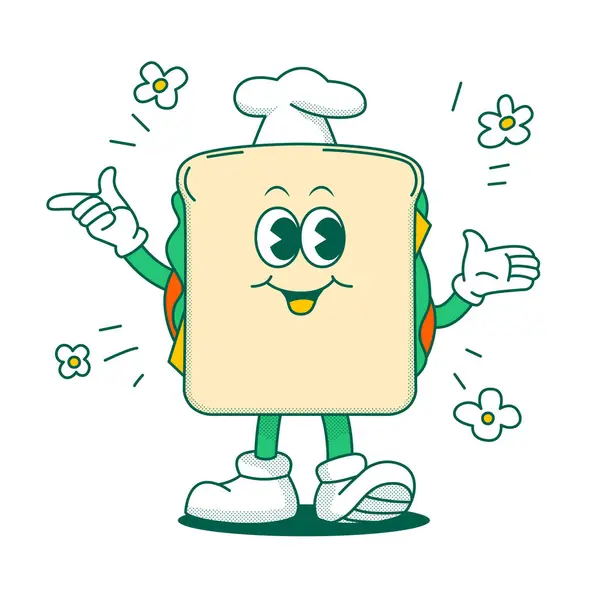 Carino Cibo Mascotte Vettore Illustrazione Sandwich — Vettoriale Stock