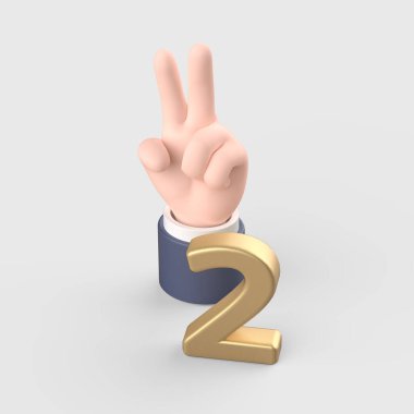 Hand 3d object that represents numbers with two fingers clipart