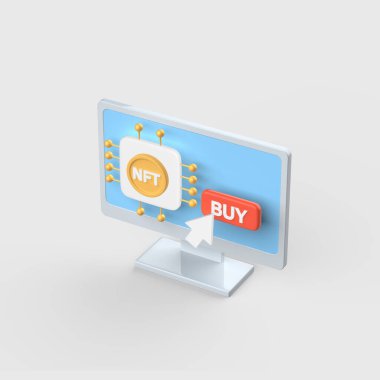 Monitor screen 3d object icon to purchase NFTs clipart
