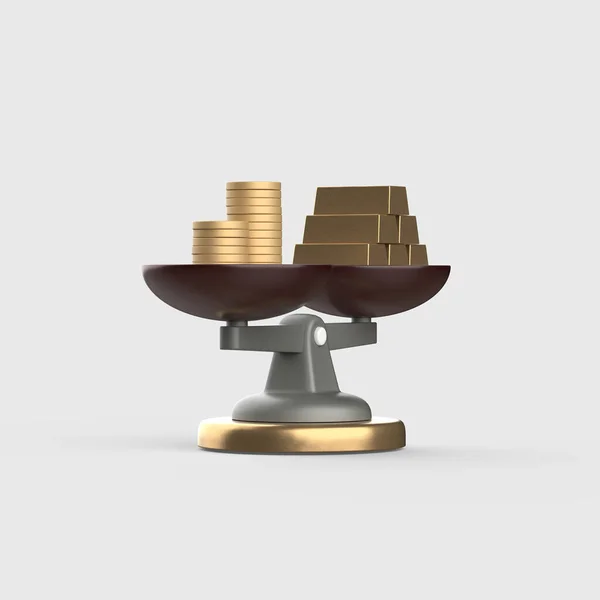 Maßstab Objekt Symbol Beim Wiegen Von Münzen Und Goldbarren — Stockfoto