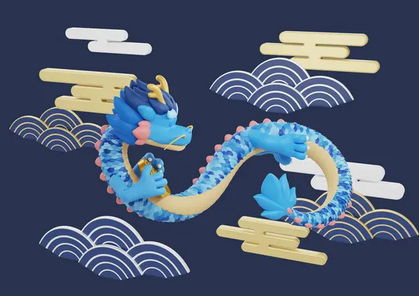 Dragão Azul Com Fundo Nuvem Bênção — Fotografia de Stock