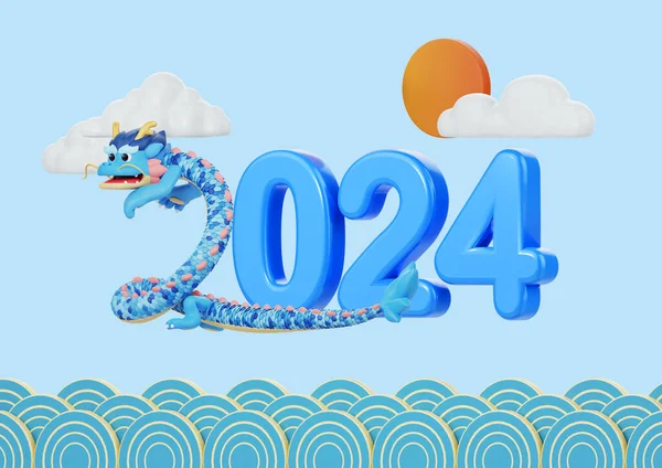 Blue Dragon with Sun and Cloud Background and 2 Shape of 2024