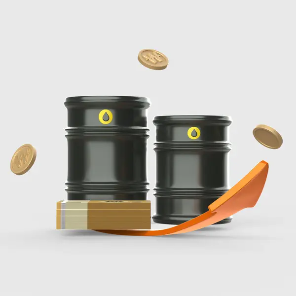 Oil Canister Object Bills Flying Coins Ascending Arrows — Stock Photo, Image