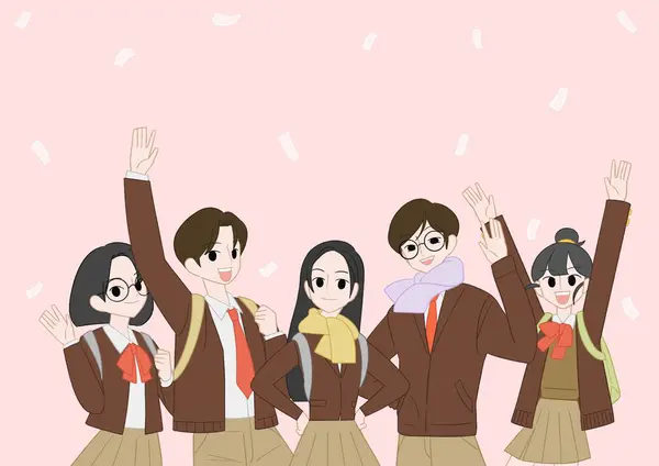 Group Character Students Who Cheering You — Stock Photo, Image