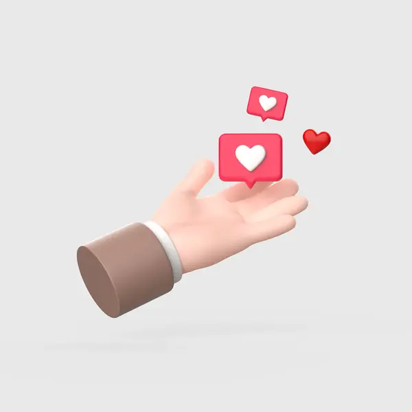 Heart speech bubbles on the palm of hand