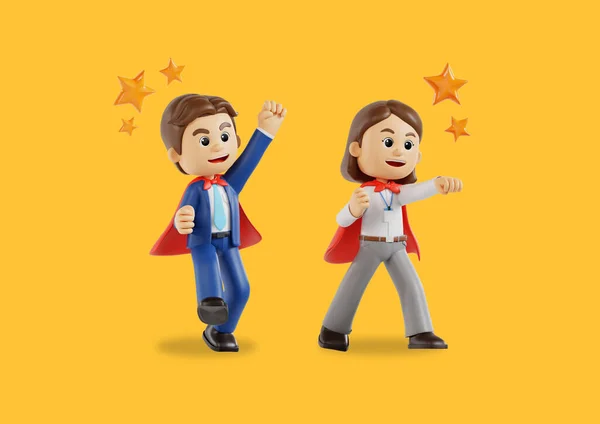 Young Office Workers Wearing Capes Fighting Graphics — Stock Photo, Image