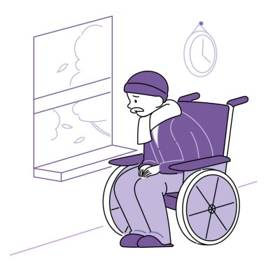 a figure looking out the window in a wheelchair vector illustration clipart