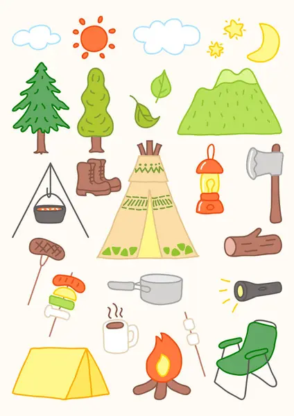 Camping Supplies Set Vector Illustration — Stock Vector