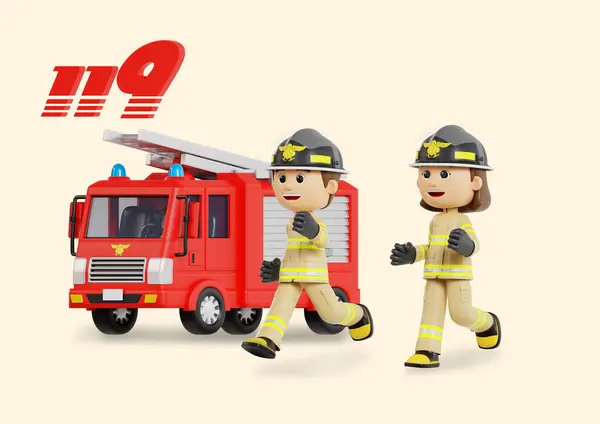 Graphics Fire Truck Firefighters Being Reported Dispatched — Stock Photo, Image