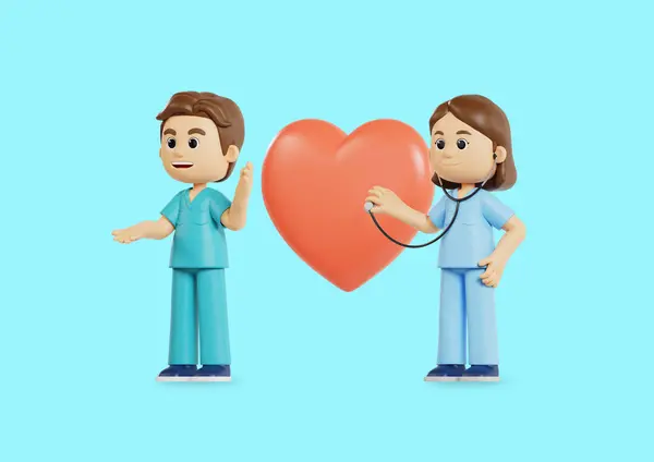 Grafische Illustration Von Ärzten Die Das Herz Stethoskopisch Untersuchen — Stockfoto