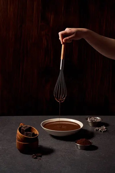 Chocolate Dripping Whisk Close View — Stock Photo, Image