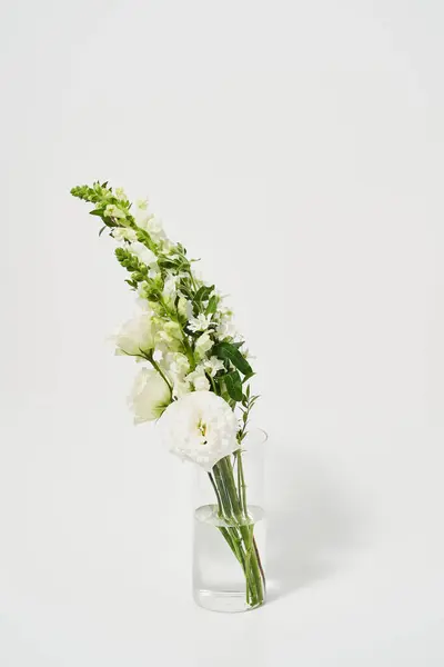 白いバックグラウンドの水瓶に白い花束 — ストック写真