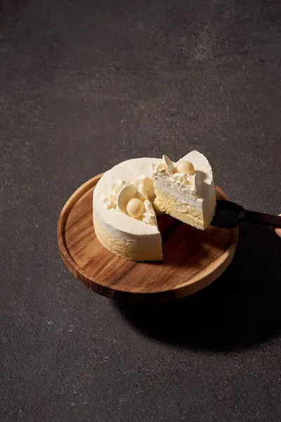 Slice White Cake Close View — Stock Photo, Image