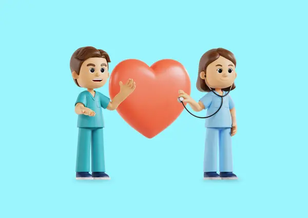 Graphic Illustration Doctors Stethoscopically Examining Heart — Stock Photo, Image