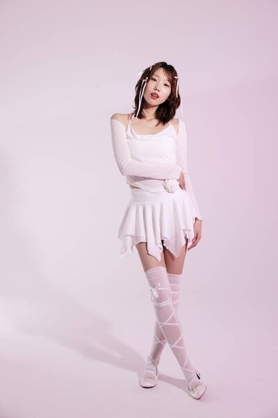 Young Asian Woman Posing White Outfit Royalty Free Stock Photos